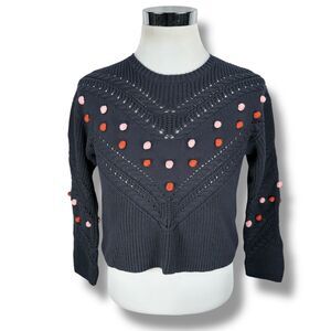 Marine Layer Rowen Pom Pom Sweater Women’s Medium Blue Short Sleeve Pullover